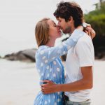 RP romantic young stylish hipster couple love tropical beach during vacation